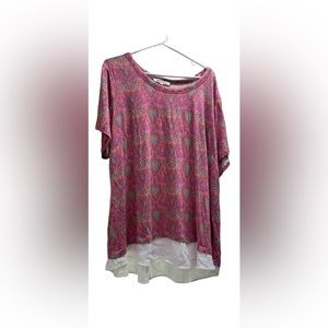 Rose‎ & Olive Plus Size 3X Tops Knit Dress Damask Print Layered Look Pink/ Teal